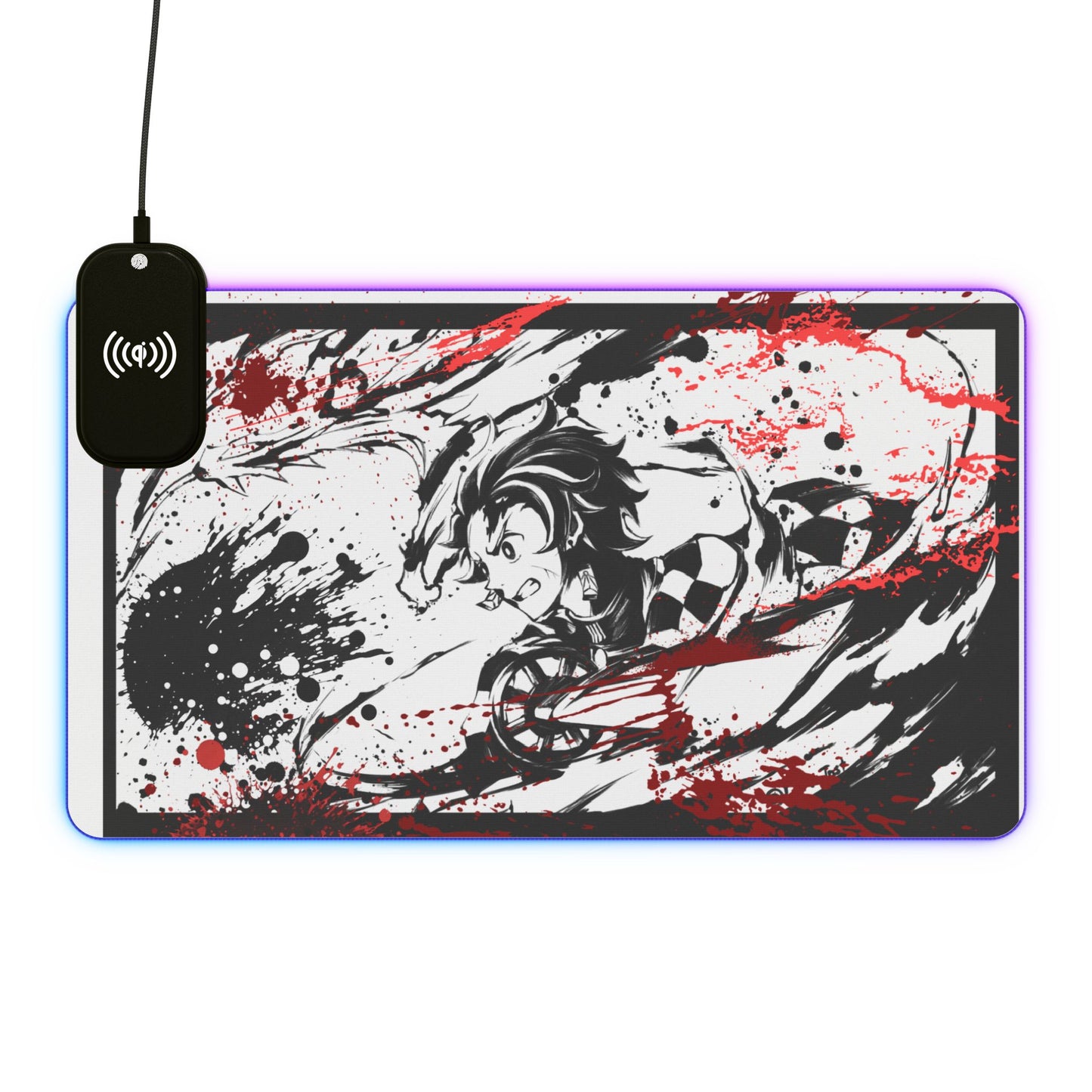 LED Gaming Mouse Pad with Wireless Charger — Anime Demon Slayer Design
