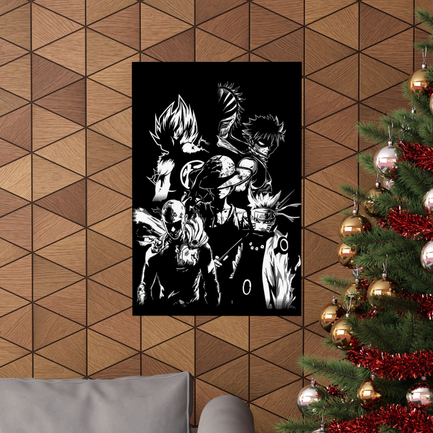 Anime Black & White Character Collage Poster - Matte Vertical Wall Art