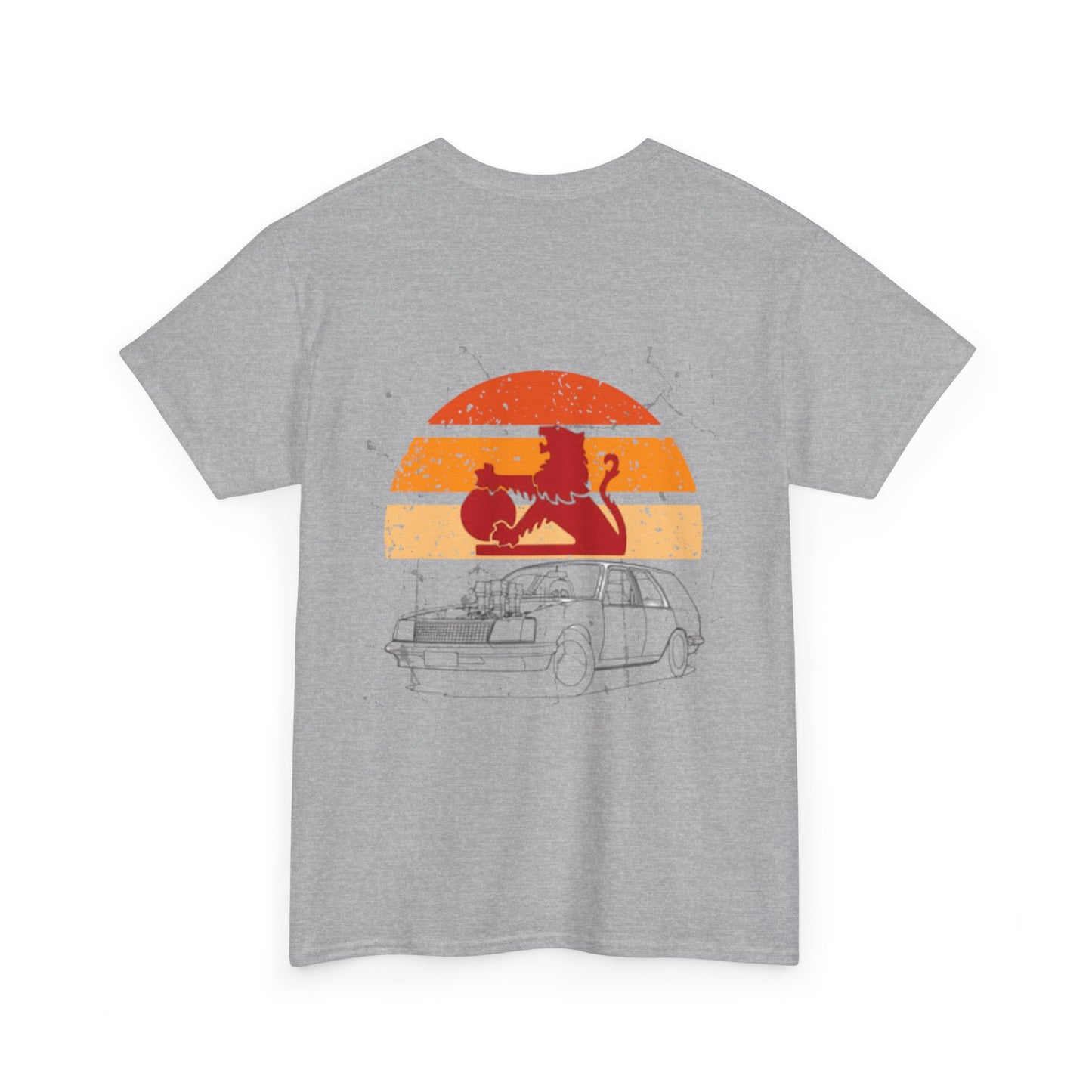 Retro Cat and Car Unisex Heavy Cotton Tee, Vintage Style Shirt, Animal Lover Gift, Casual Wear, Relaxed Fit Tee, Cartoon Graphic Tee