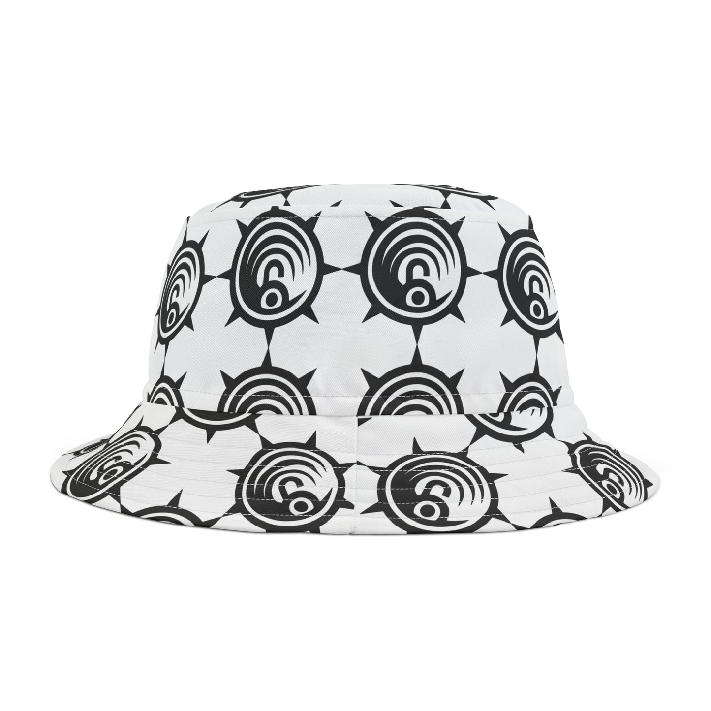 Black & White Nautical Compass Pattern Bucket Hat — Graphic Sun Hat