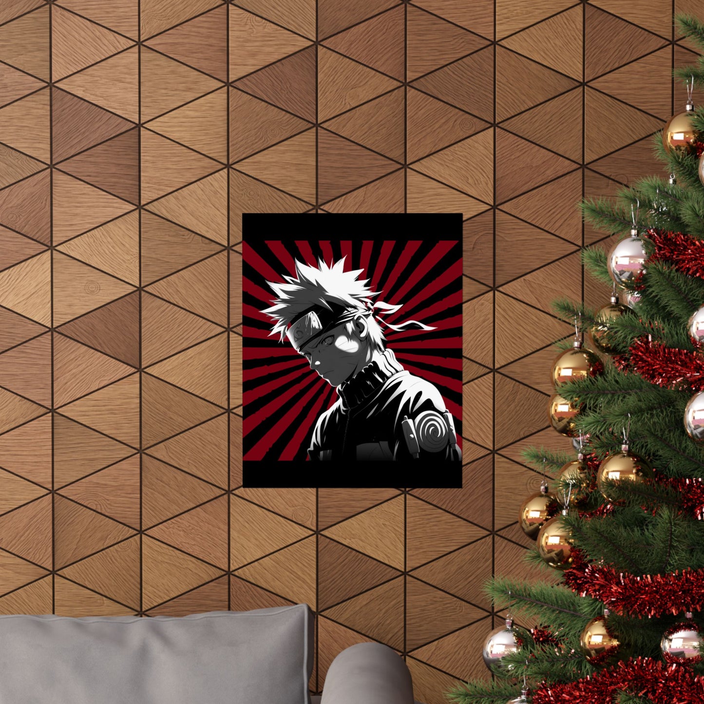 Matte Poster — Stylized Anime Ninja Portrait (Red Sunburst)