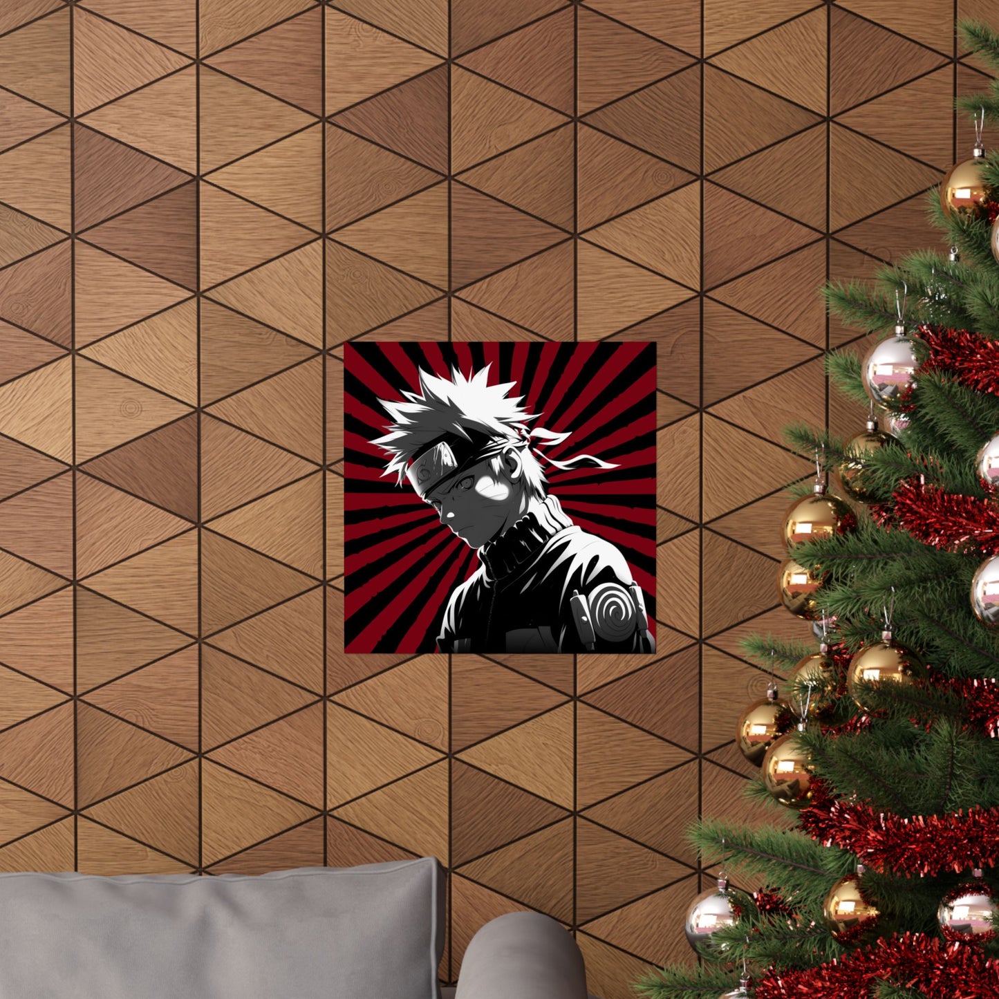 Matte Poster — Stylized Anime Ninja Portrait (Red Sunburst)