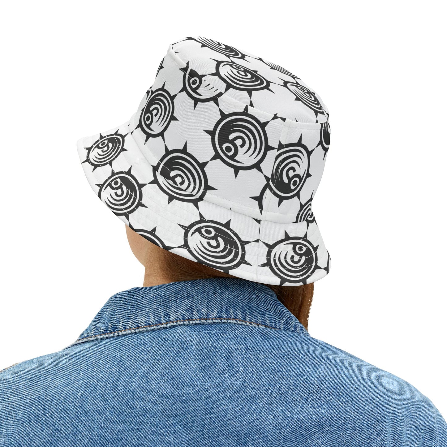 Black & White Nautical Compass Pattern Bucket Hat — Graphic Sun Hat