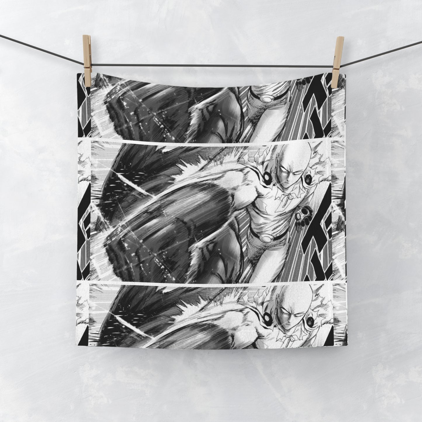 One Punch face towel | Anime Saitama manga panel, black white action print