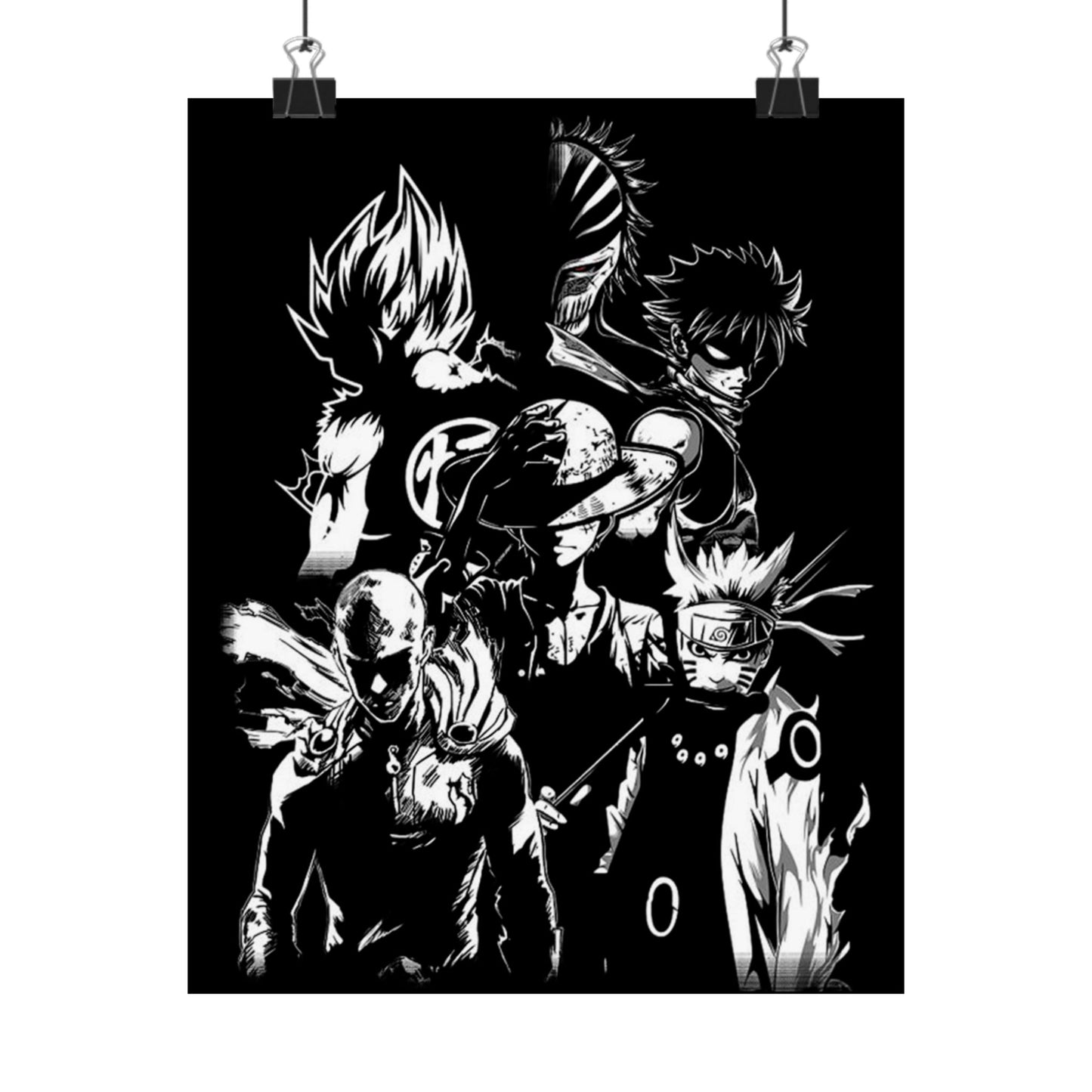 Anime Black & White Character Collage Poster - Matte Vertical Wall Art