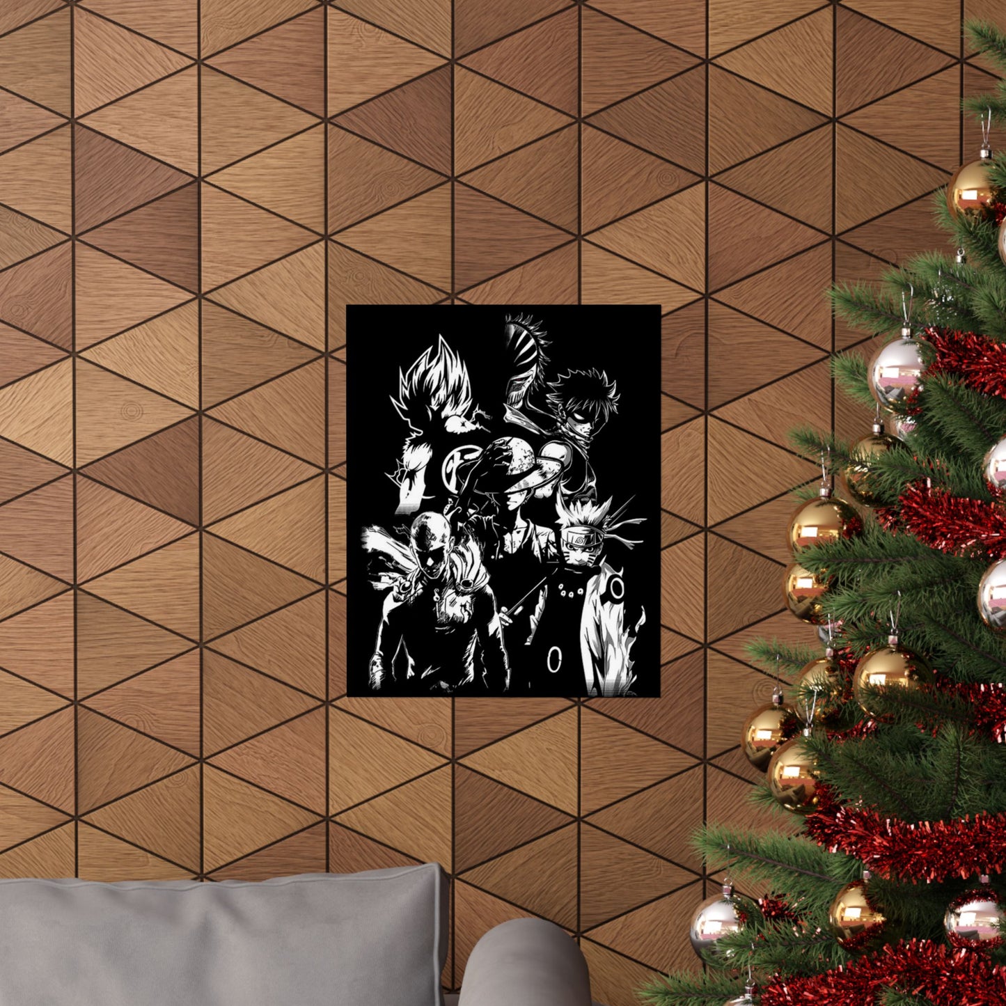 Anime Black & White Character Collage Poster - Matte Vertical Wall Art