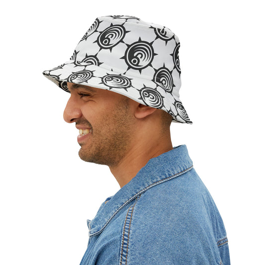 Black & White Nautical Compass Pattern Bucket Hat — Graphic Sun Hat