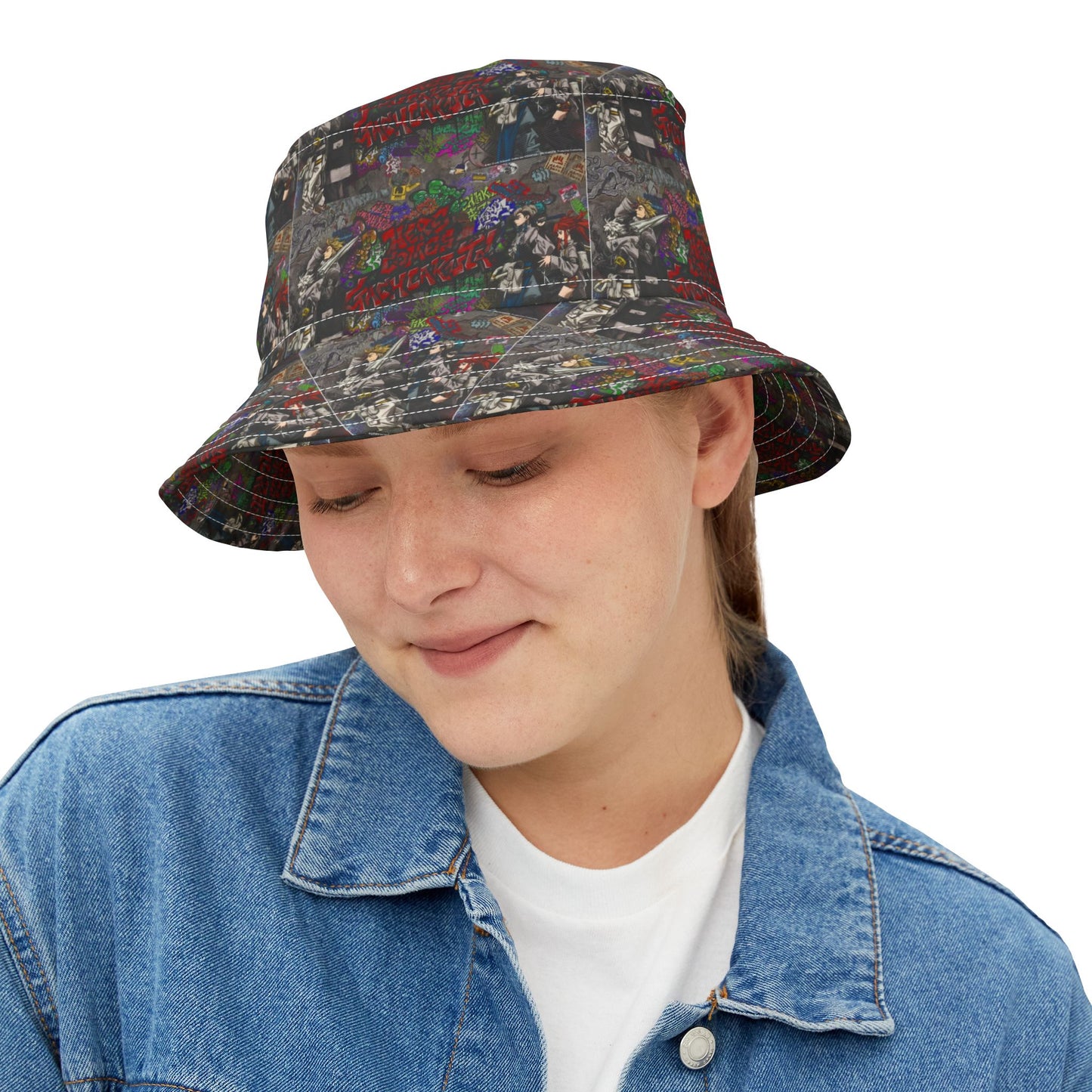 Gachiakuta All-Over Print Bucket Hat — Retro Streetwear Pattern