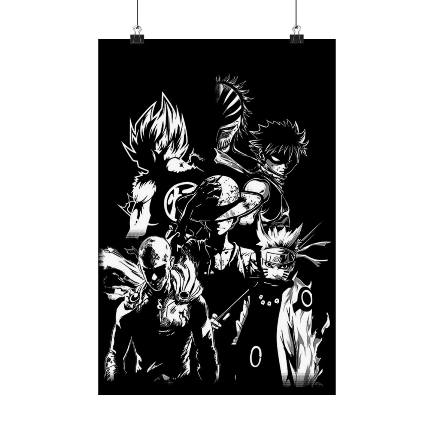 Anime Black & White Character Collage Poster - Matte Vertical Wall Art