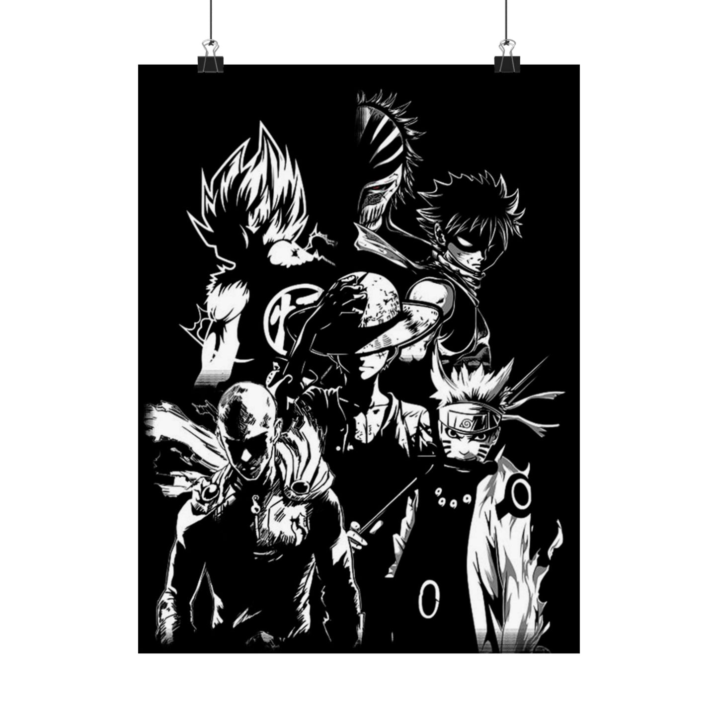 Anime Black & White Character Collage Poster - Matte Vertical Wall Art