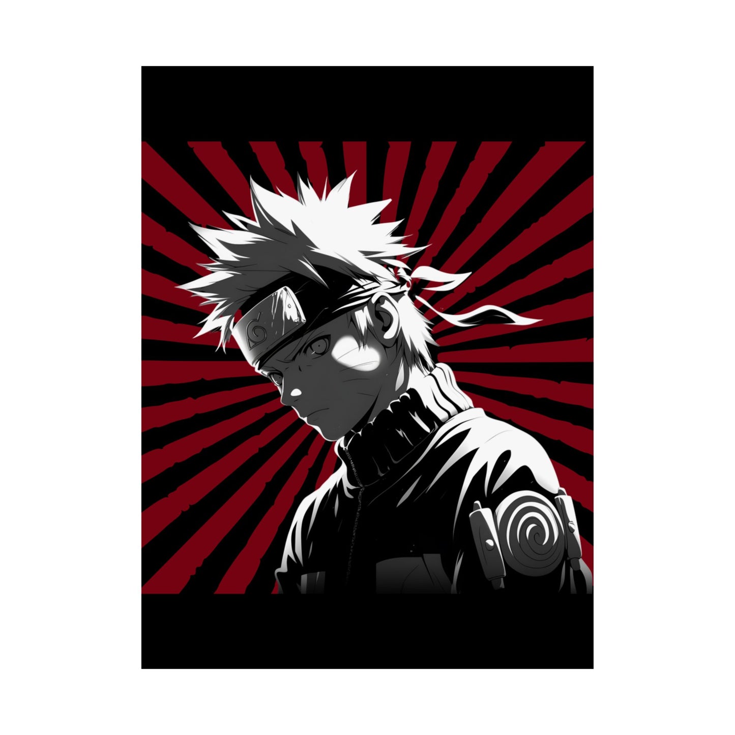 Matte Poster — Stylized Anime Ninja Portrait (Red Sunburst)