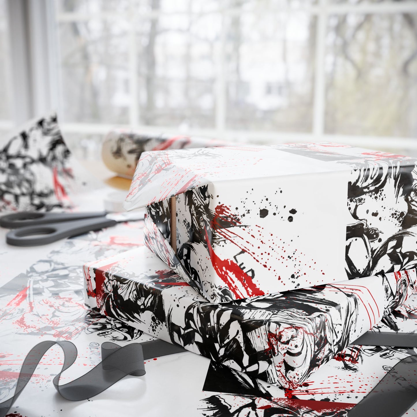 Wrapping Paper — Gothic Skull & Roses Gift Wrap (Halloween Valentine Crossover)