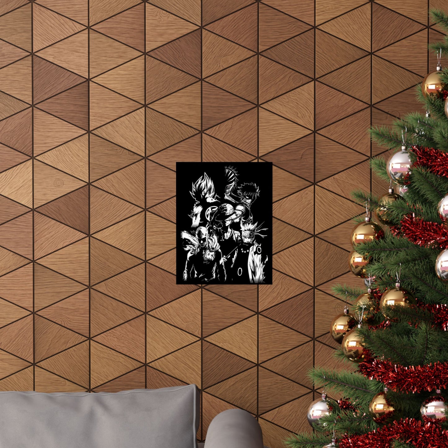 Anime Black & White Character Collage Poster - Matte Vertical Wall Art