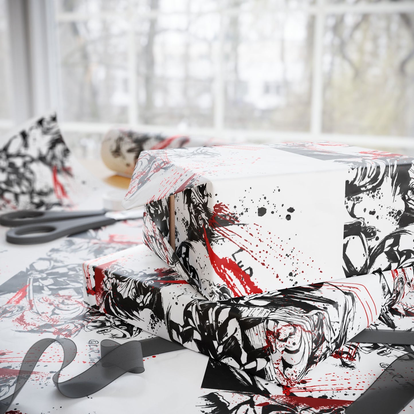 Wrapping Paper — Gothic Skull & Roses Gift Wrap (Halloween Valentine Crossover)