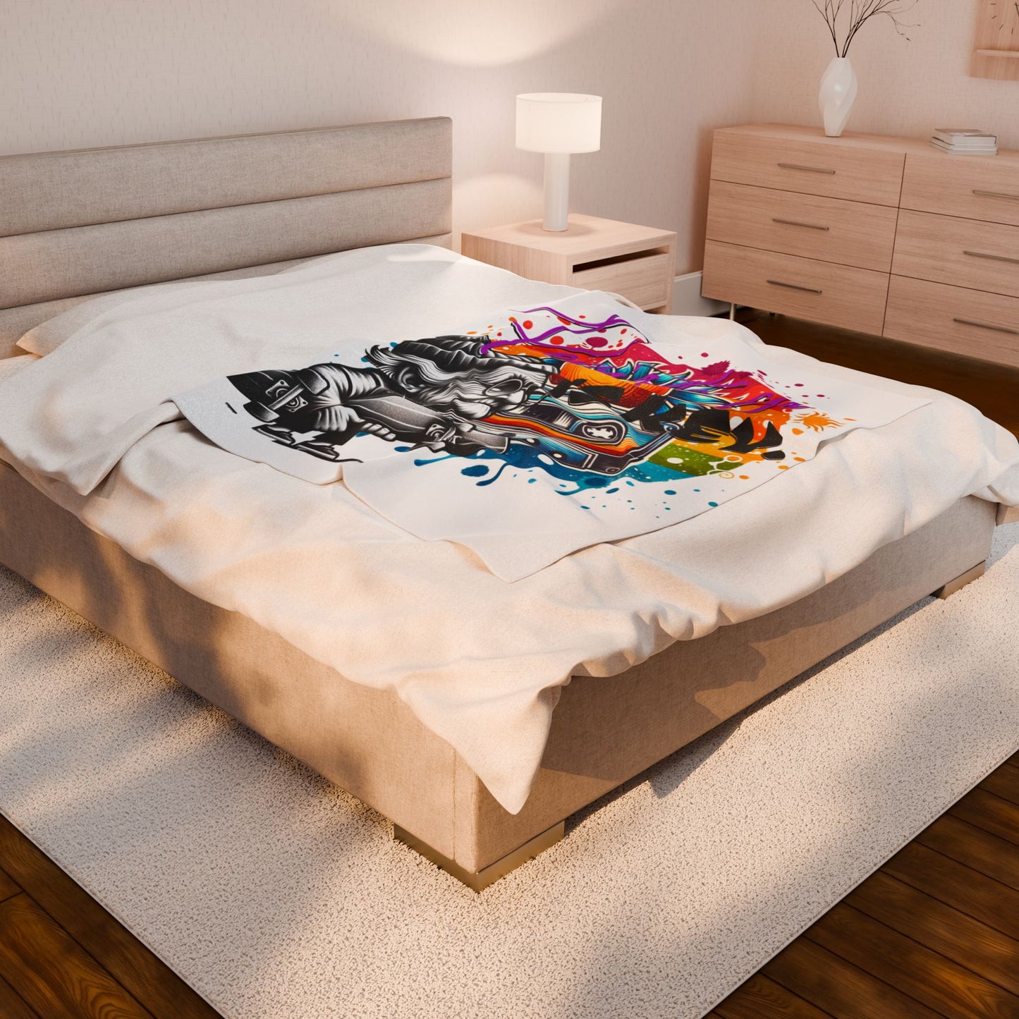 Colorful Skateboarder Velveteen Plush Blanket, Cozy