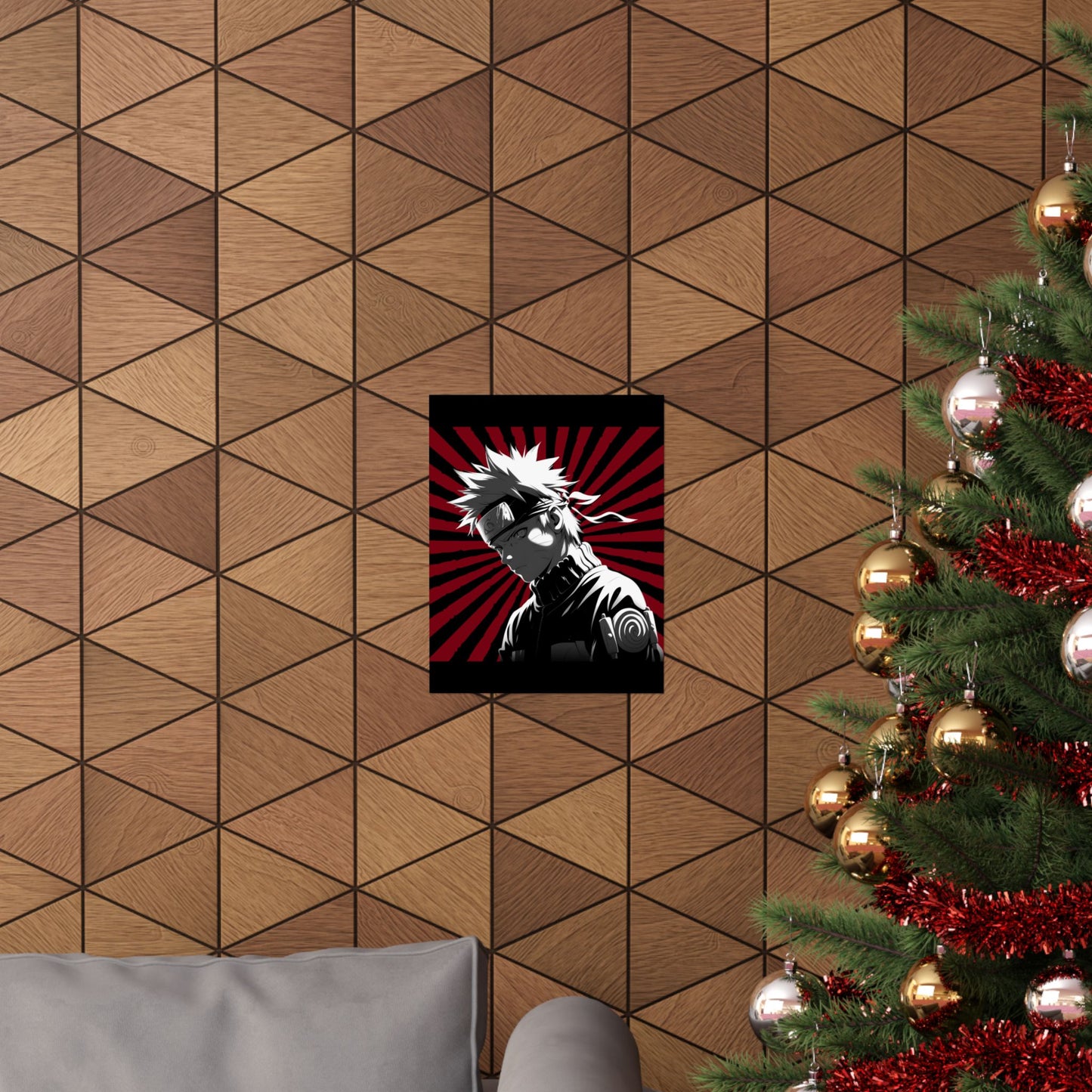 Matte Poster — Stylized Anime Ninja Portrait (Red Sunburst)