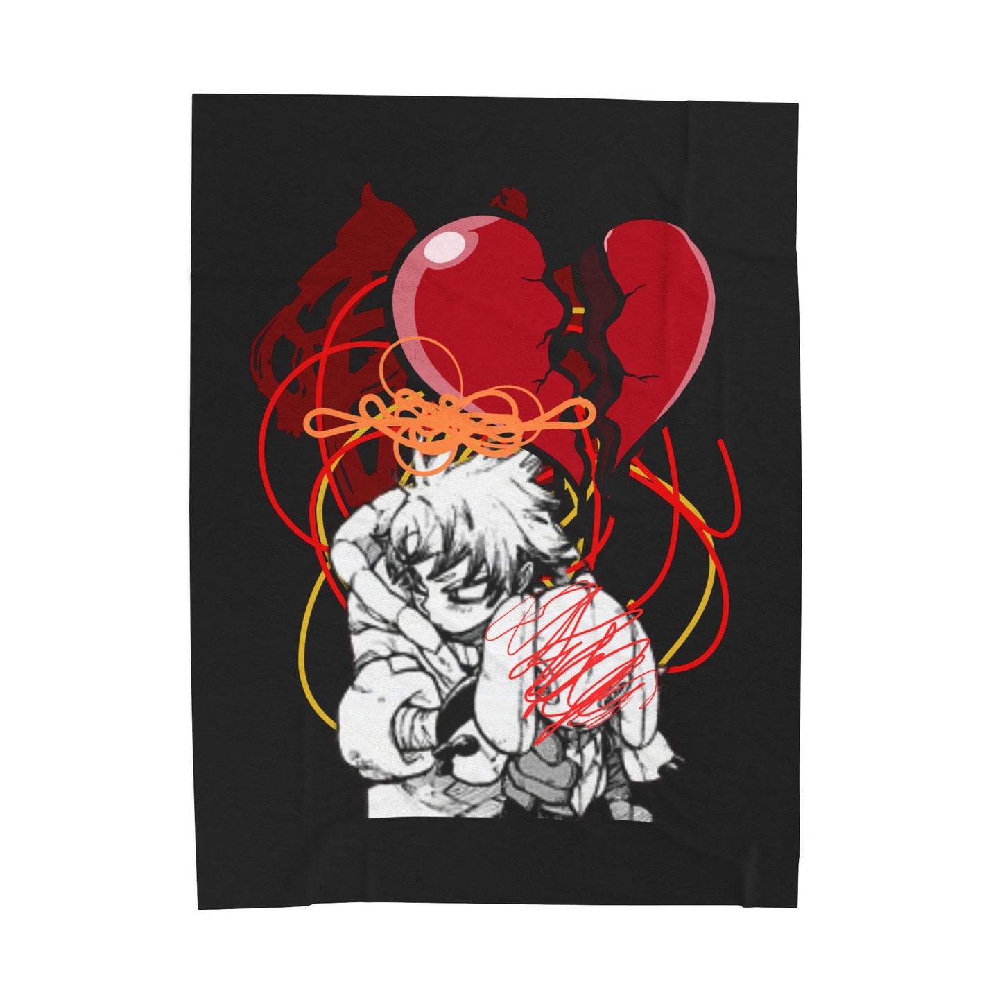 Broken Heart Illustration Velveteen Plush Blanket | Anime Sketch, Red Balloon