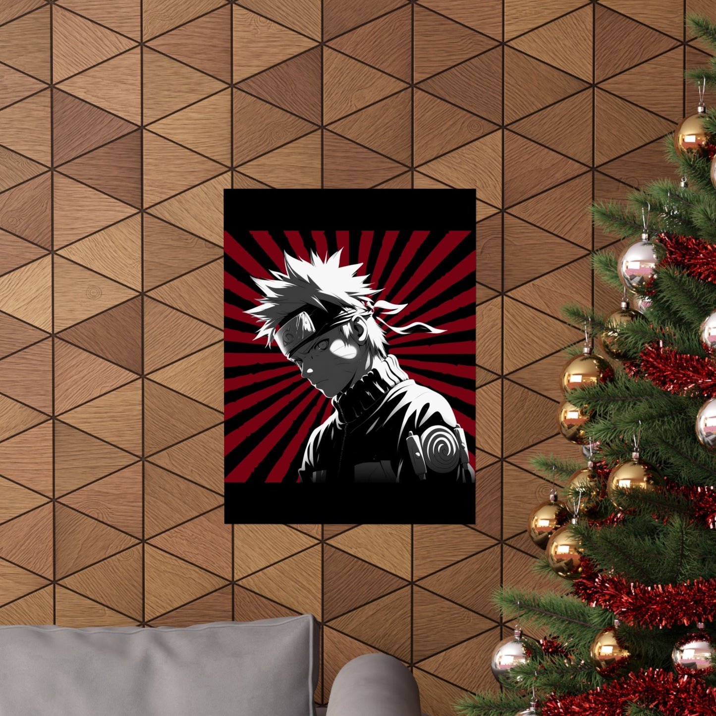 Matte Poster — Stylized Anime Ninja Portrait (Red Sunburst)