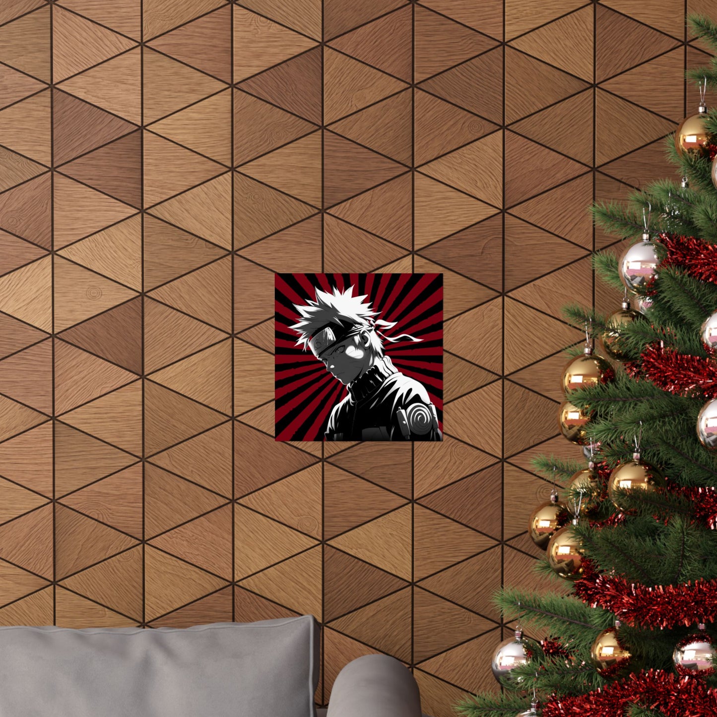 Matte Poster — Stylized Anime Ninja Portrait (Red Sunburst)