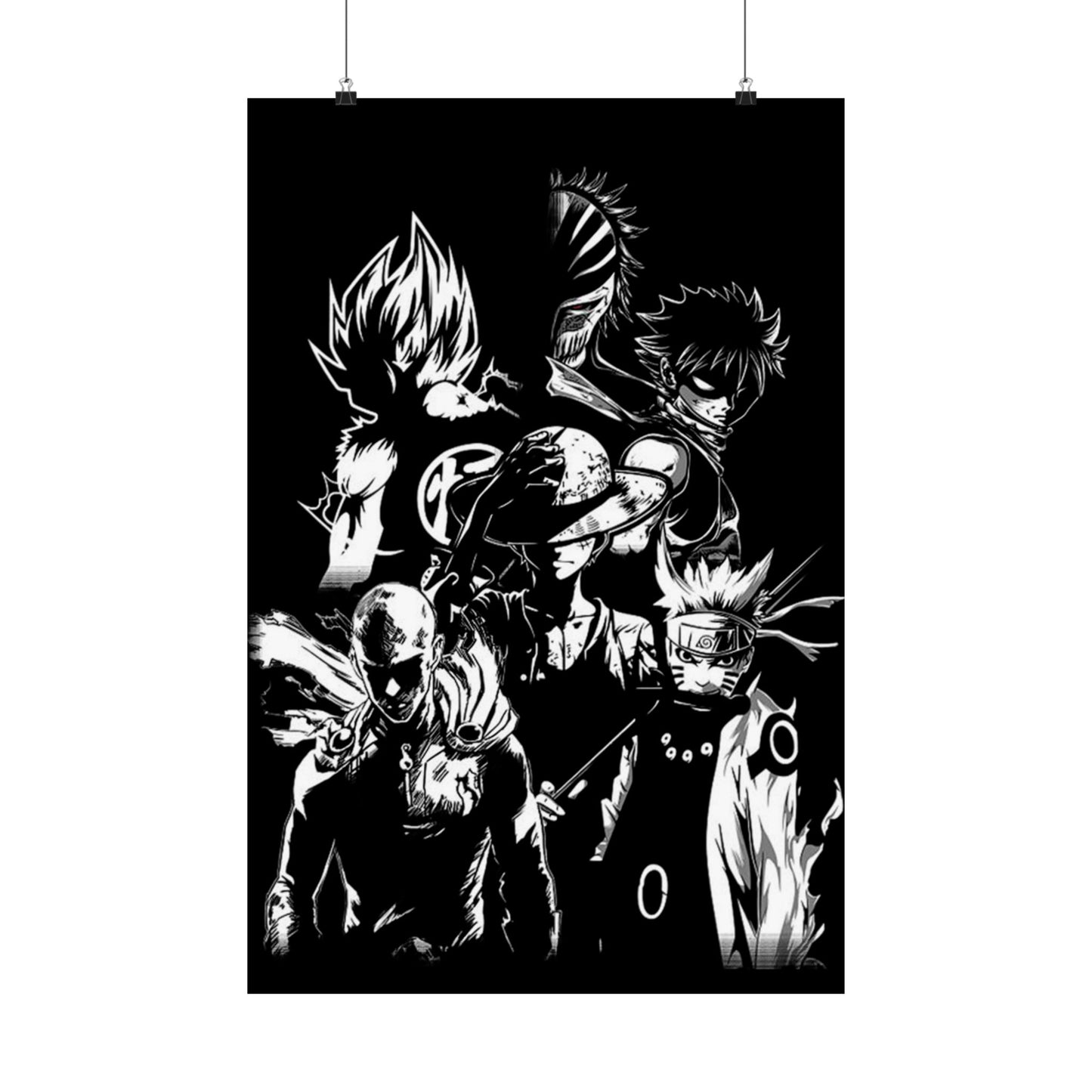 Anime Black & White Character Collage Poster - Matte Vertical Wall Art