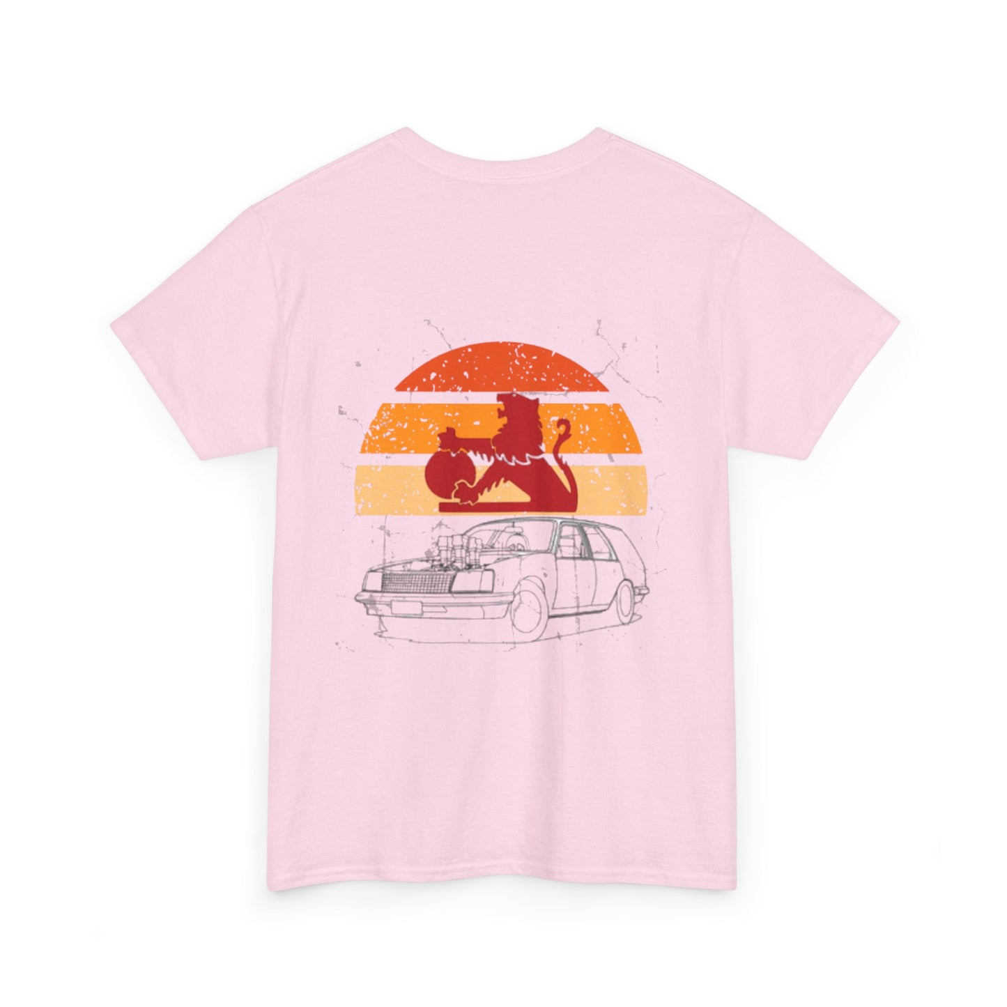 Retro Cat and Car Unisex Heavy Cotton Tee, Vintage Style Shirt, Animal Lover Gift, Casual Wear, Relaxed Fit Tee, Cartoon Graphic Tee
