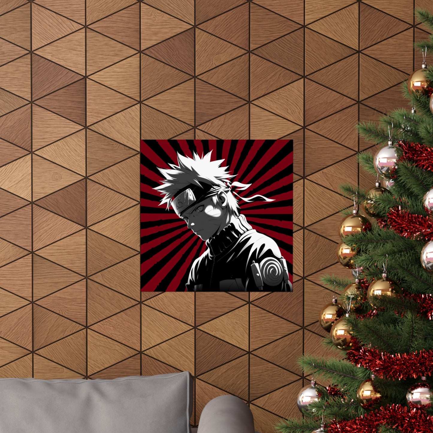 Matte Poster — Stylized Anime Ninja Portrait (Red Sunburst)