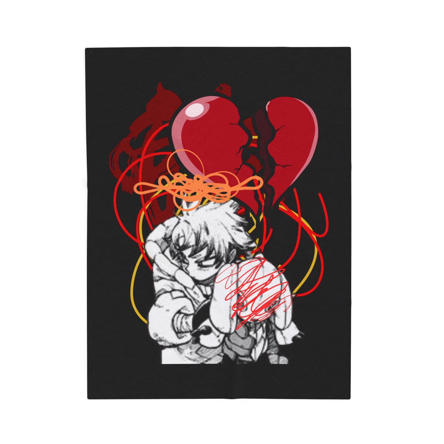 Broken Heart Illustration Velveteen Plush Blanket | Anime Sketch, Red Balloon
