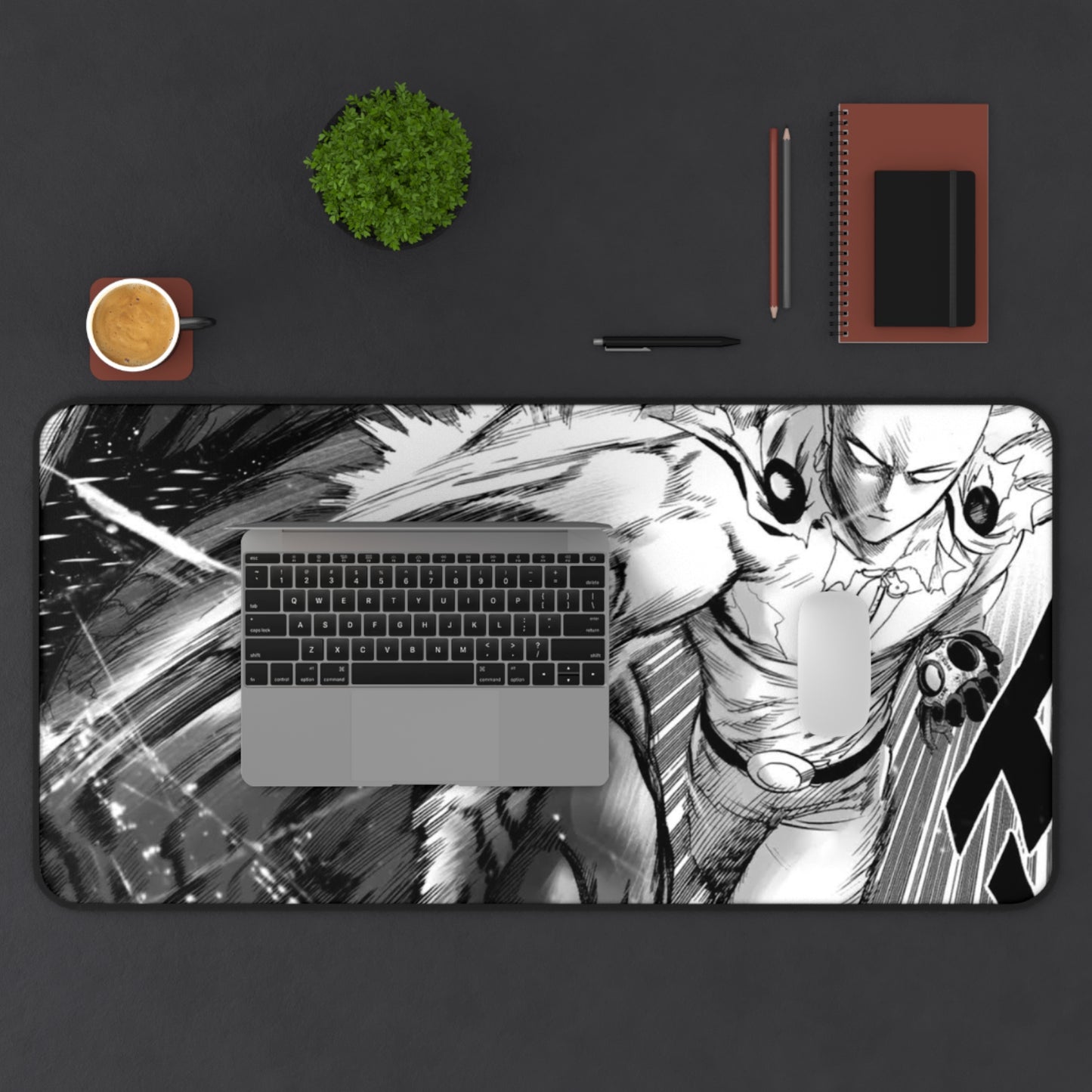 One Punch Desk Mat | Anime Manga Black White Mousepad