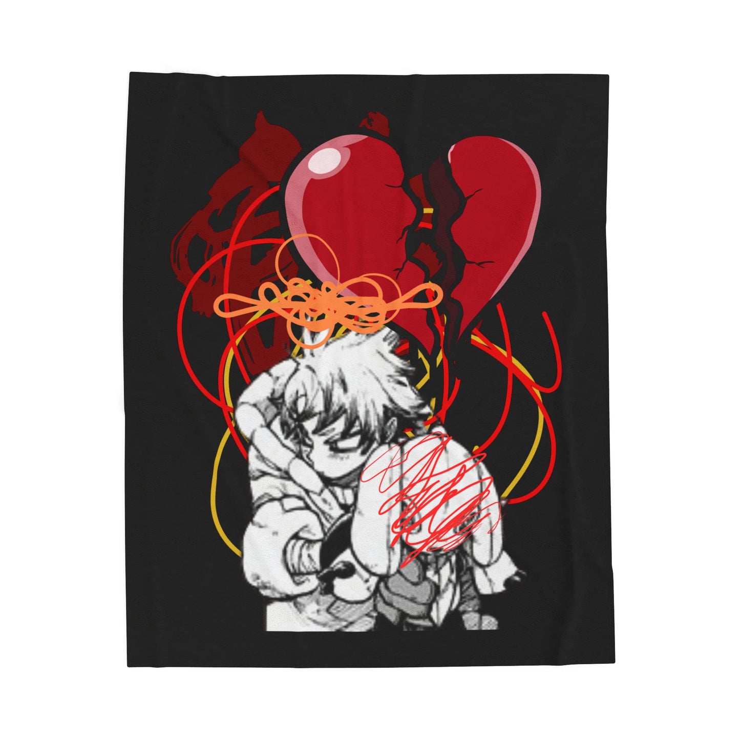 Broken Heart Illustration Velveteen Plush Blanket | Anime Sketch, Red Balloon