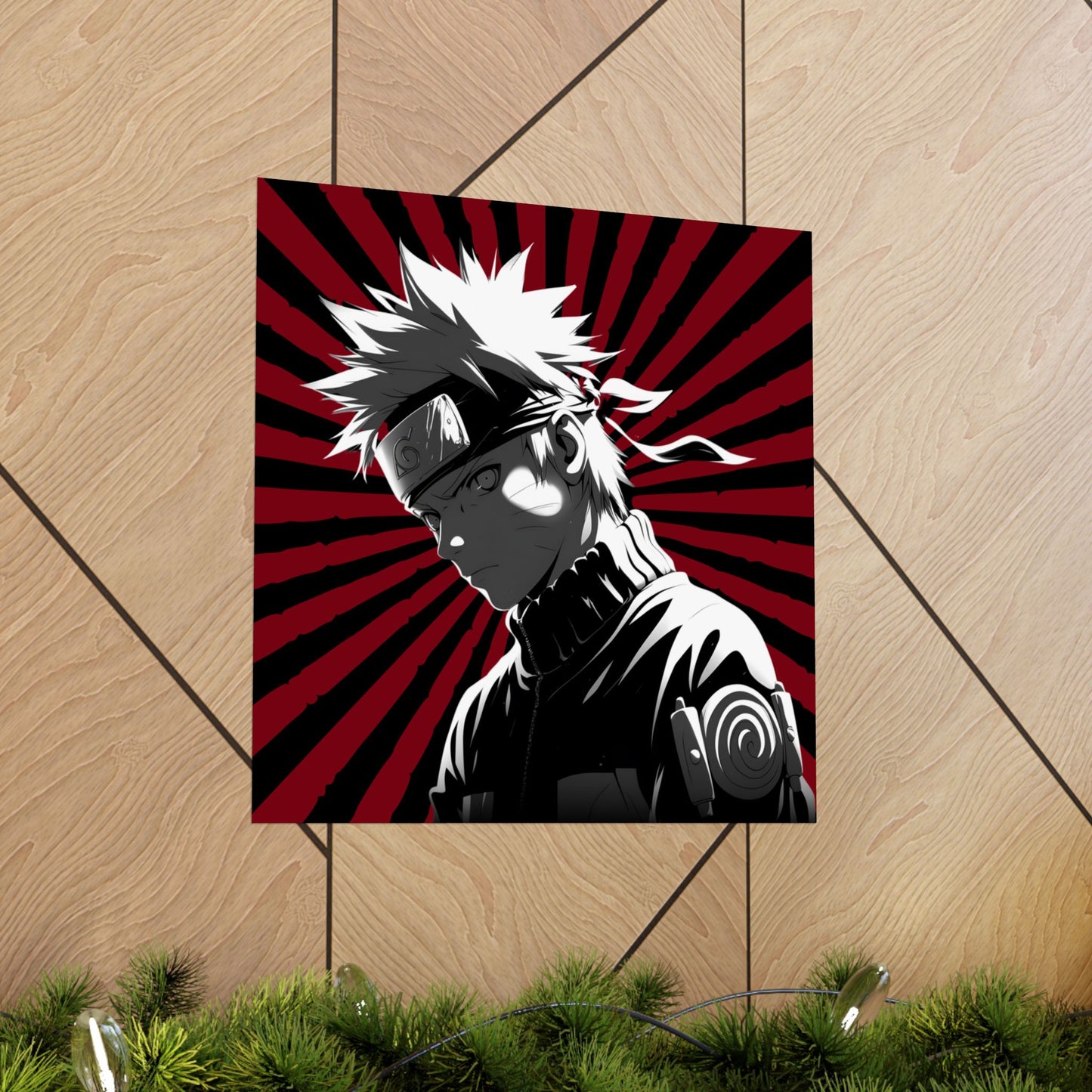 Matte Poster — Stylized Anime Ninja Portrait (Red Sunburst)