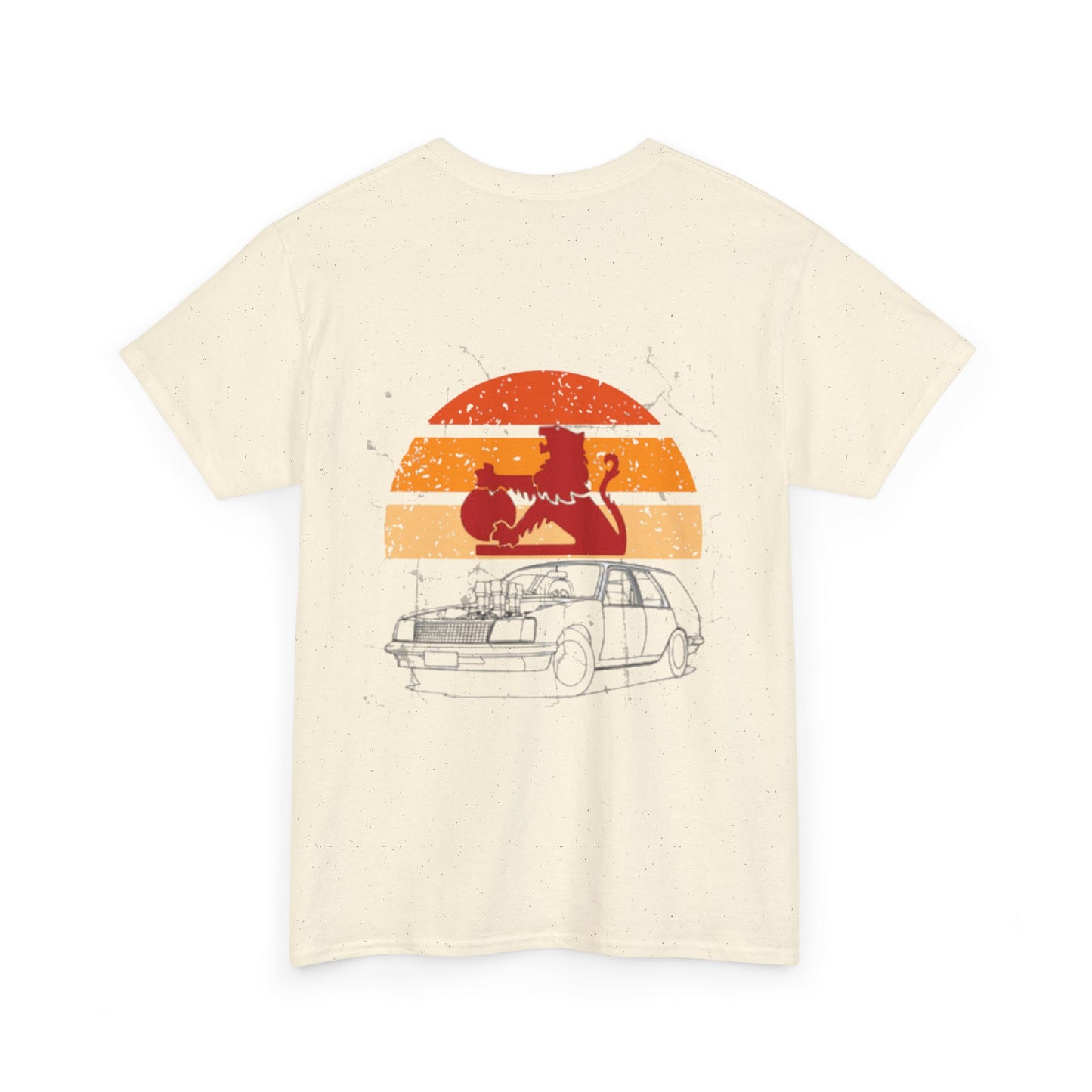 Retro Cat and Car Unisex Heavy Cotton Tee, Vintage Style Shirt, Animal Lover Gift, Casual Wear, Relaxed Fit Tee, Cartoon Graphic Tee