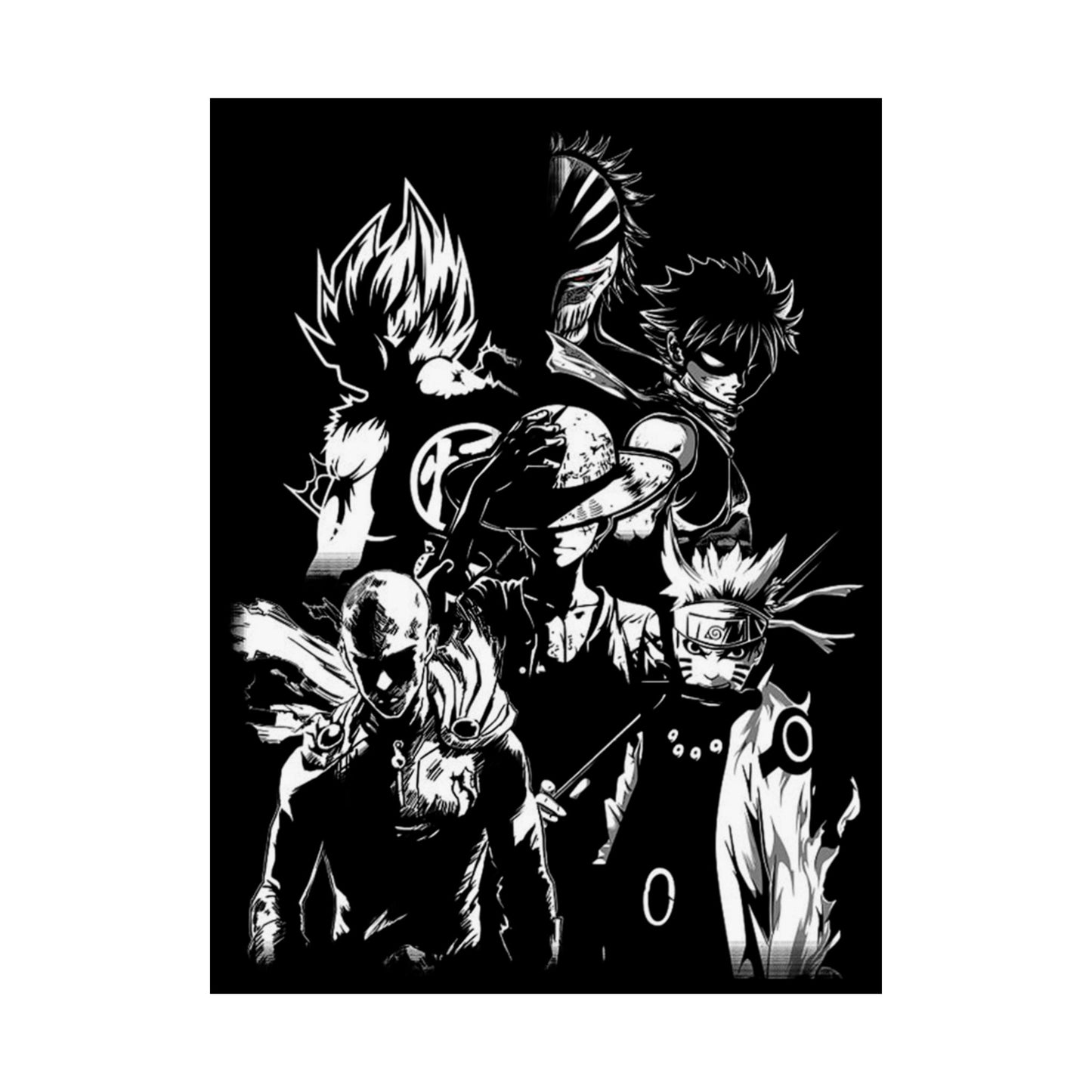 Anime Black & White Character Collage Poster - Matte Vertical Wall Art