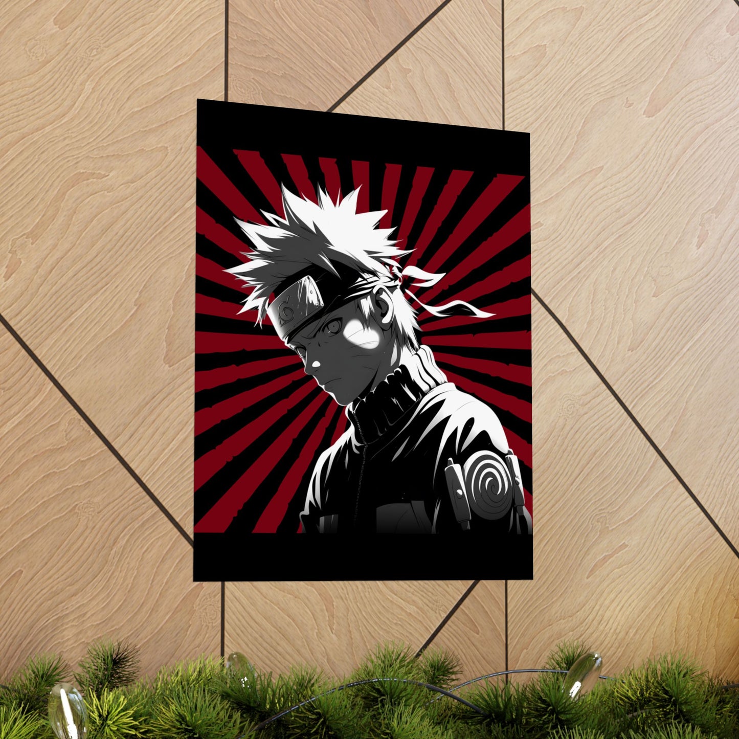 Matte Poster — Stylized Anime Ninja Portrait (Red Sunburst)