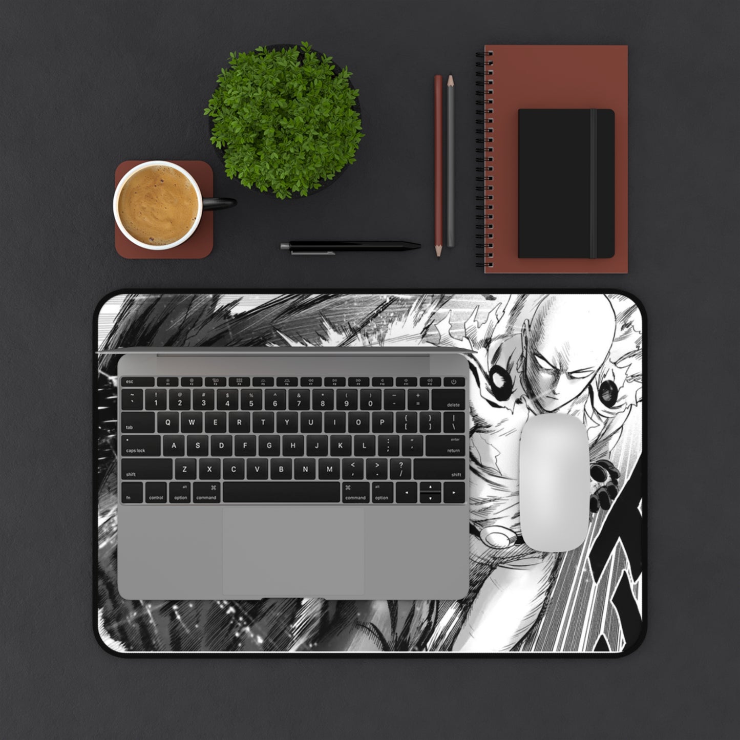 One Punch Desk Mat | Anime Manga Black White Mousepad