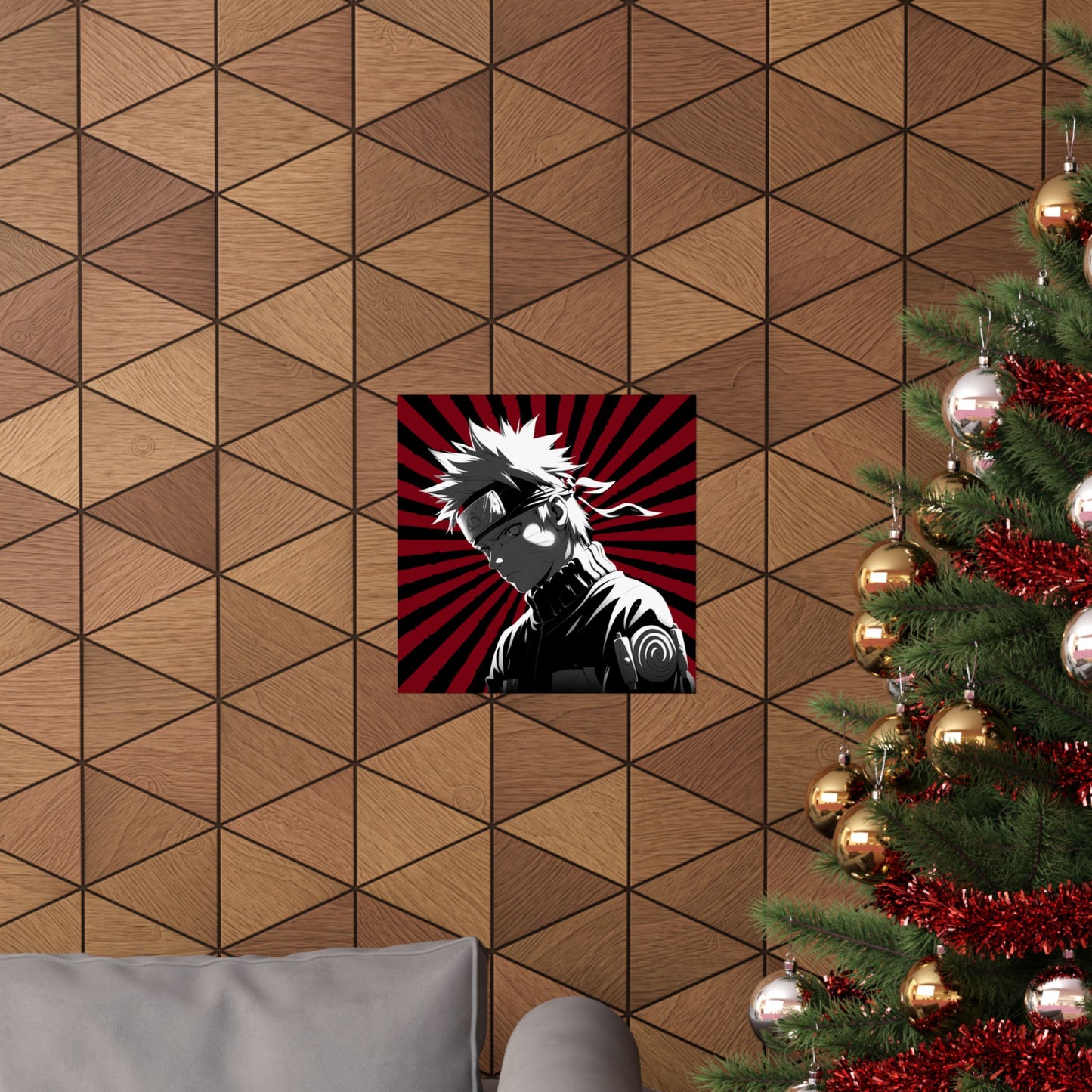 Matte Poster — Stylized Anime Ninja Portrait (Red Sunburst)