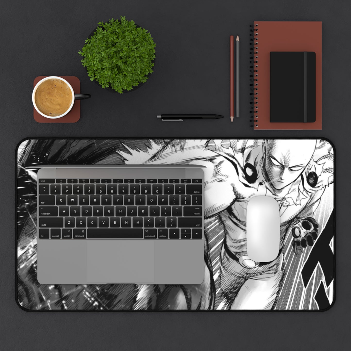 One Punch Desk Mat | Anime Manga Black White Mousepad