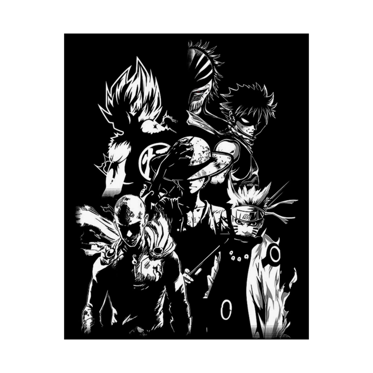 Anime Black & White Character Collage Poster - Matte Vertical Wall Art