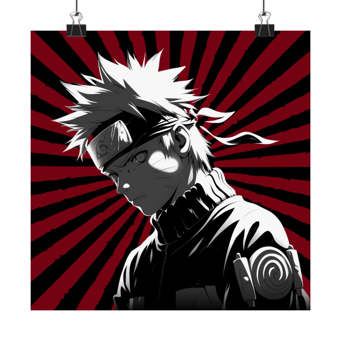Matte Poster — Stylized Anime Ninja Portrait (Red Sunburst)