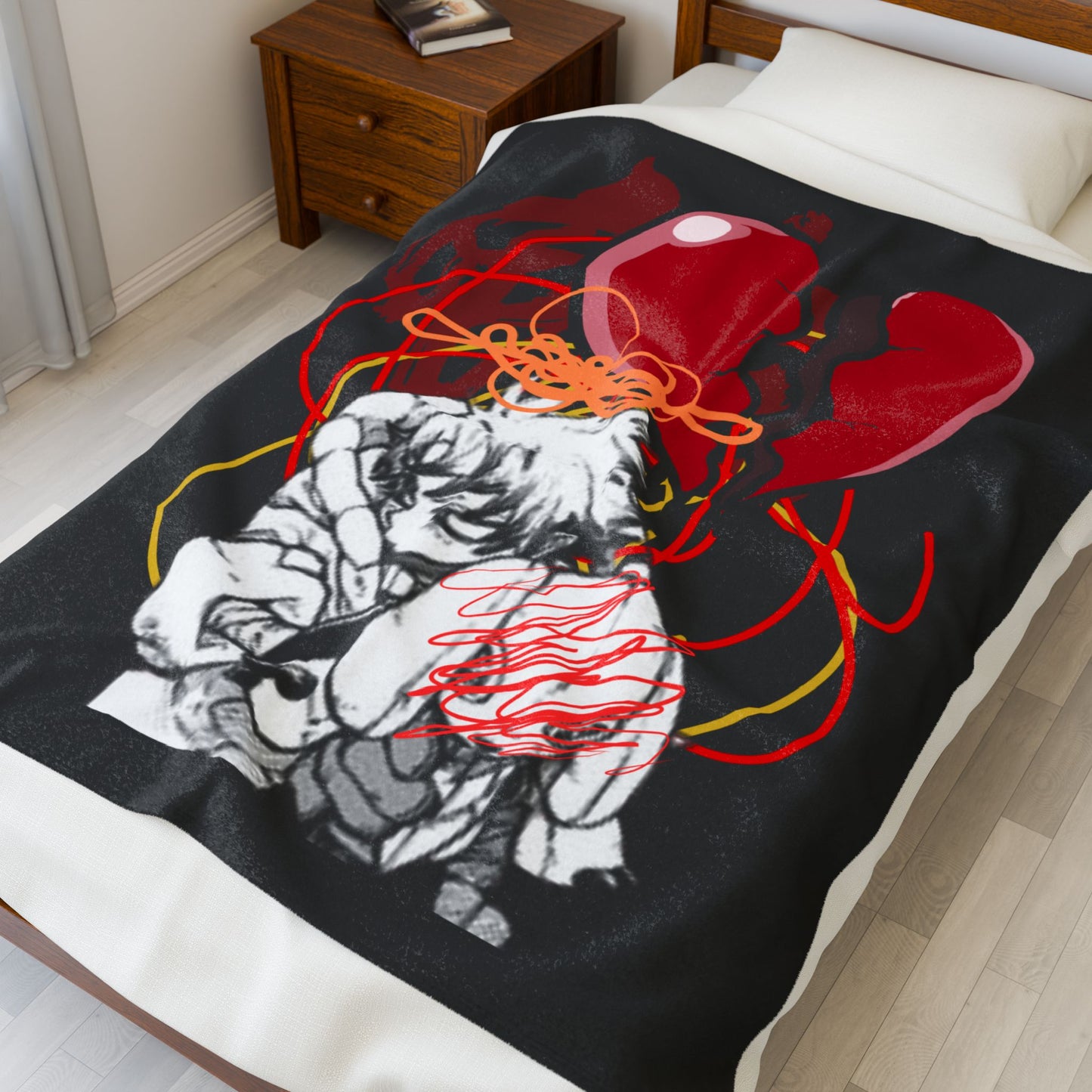 Broken Heart Illustration Velveteen Plush Blanket | Anime Sketch, Red Balloon