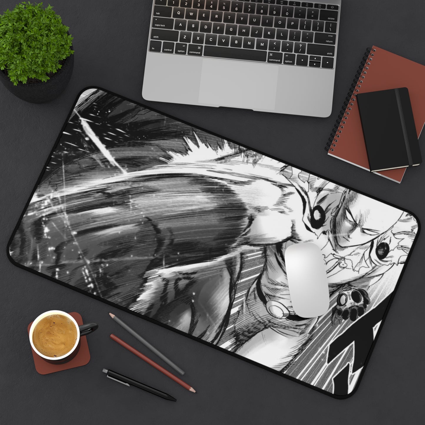 One Punch Desk Mat | Anime Manga Black White Mousepad