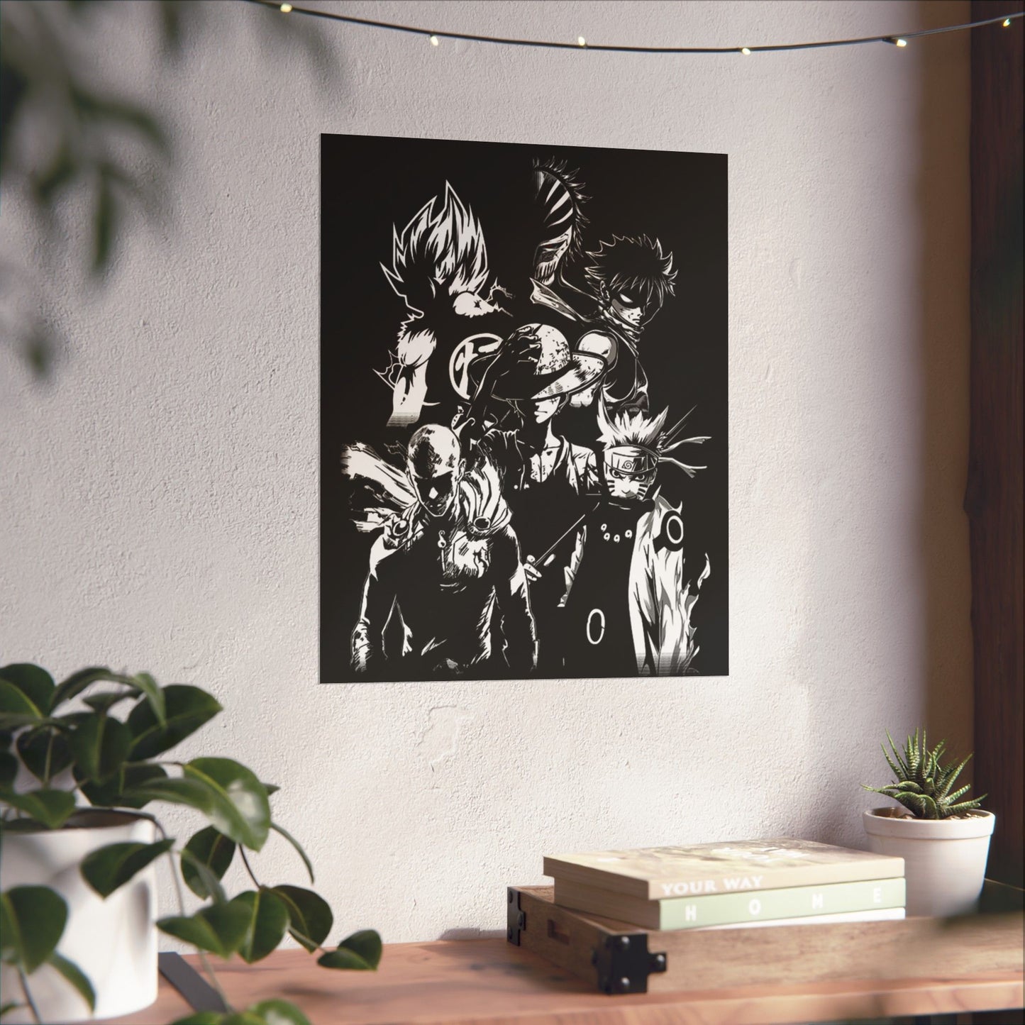 Anime Black & White Character Collage Poster - Matte Vertical Wall Art