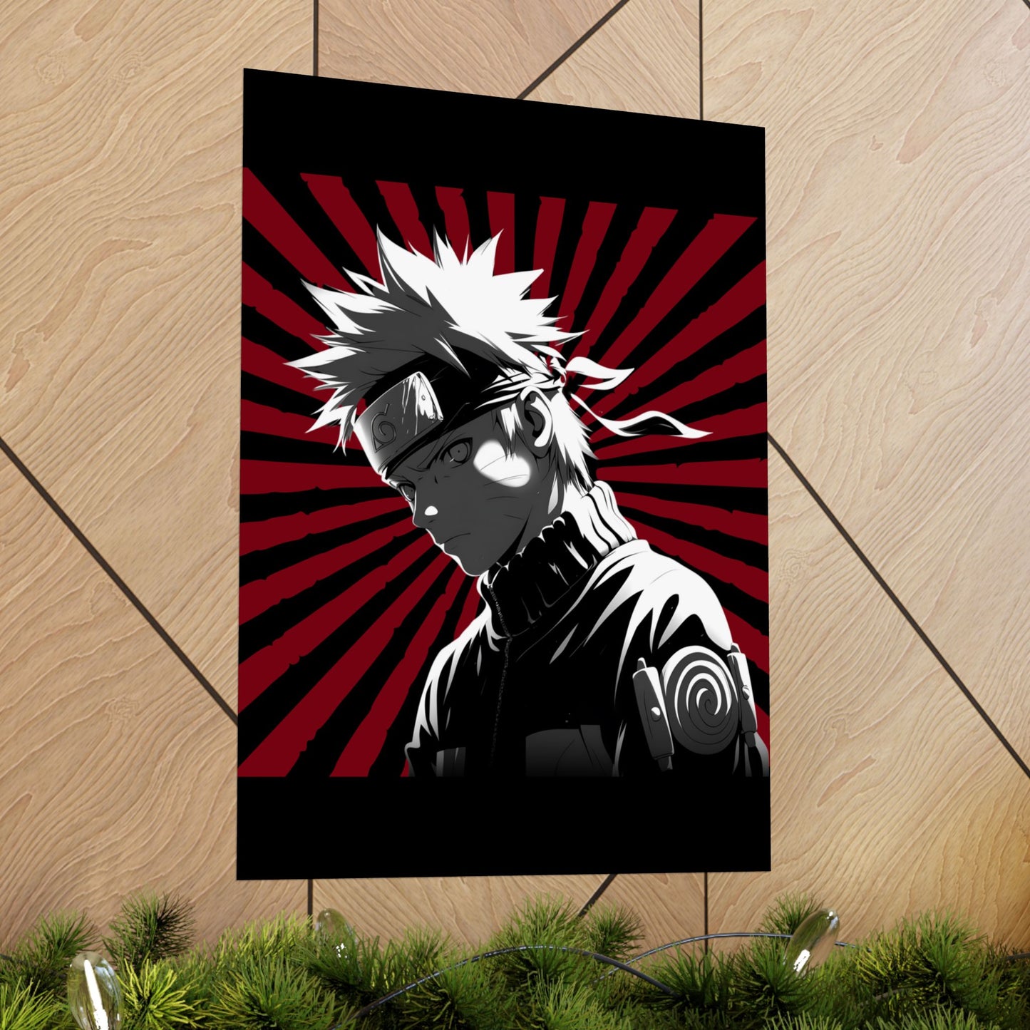 Matte Poster — Stylized Anime Ninja Portrait (Red Sunburst)