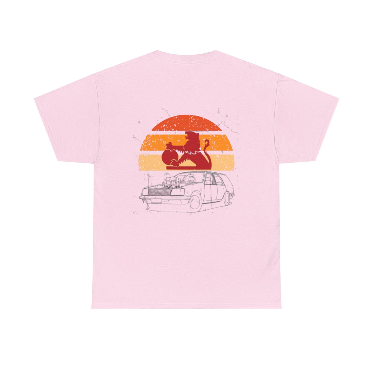 Retro Cat and Car Unisex Heavy Cotton Tee, Vintage Style Shirt, Animal Lover Gift, Casual Wear, Relaxed Fit Tee, Cartoon Graphic Tee