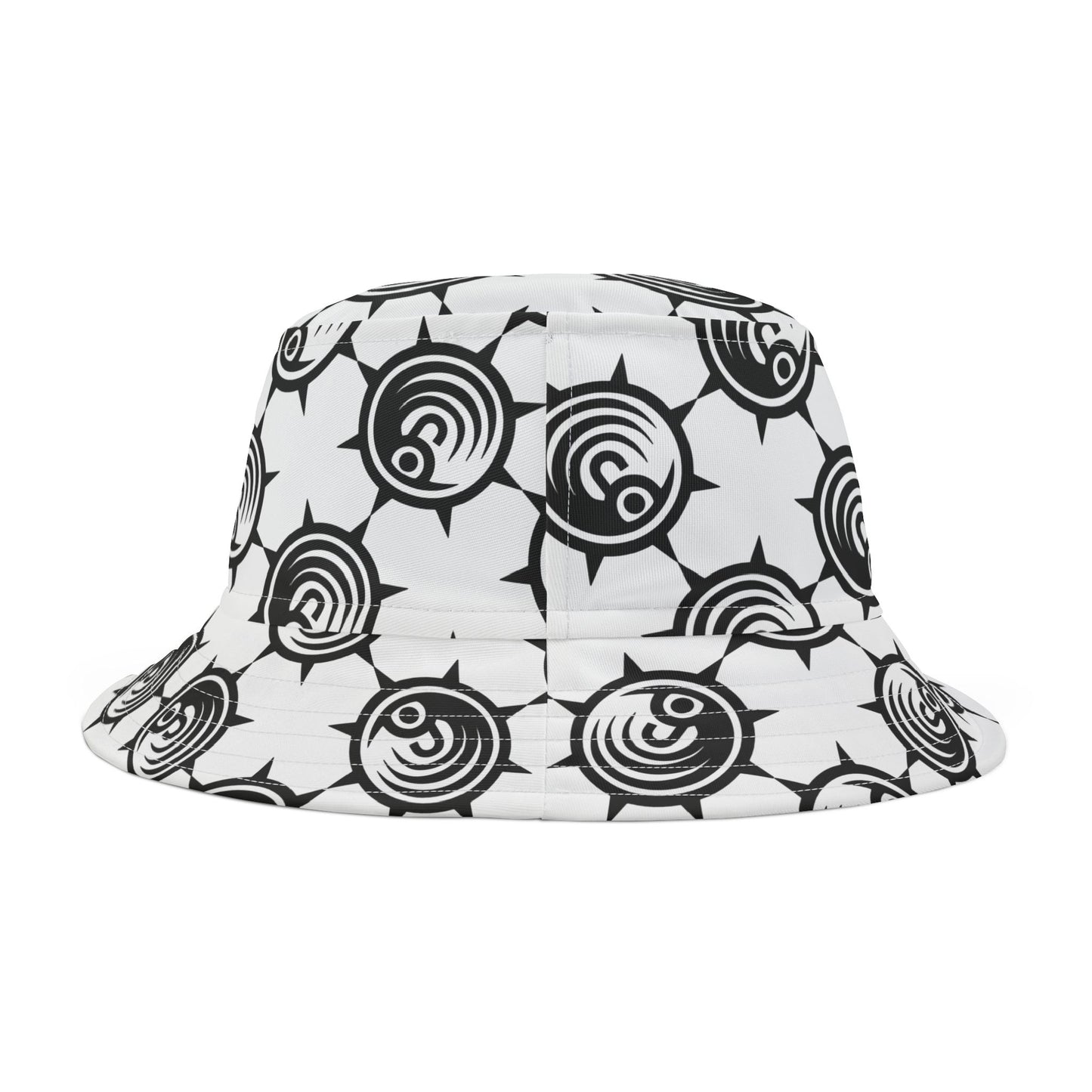 Black & White Nautical Compass Pattern Bucket Hat — Graphic Sun Hat