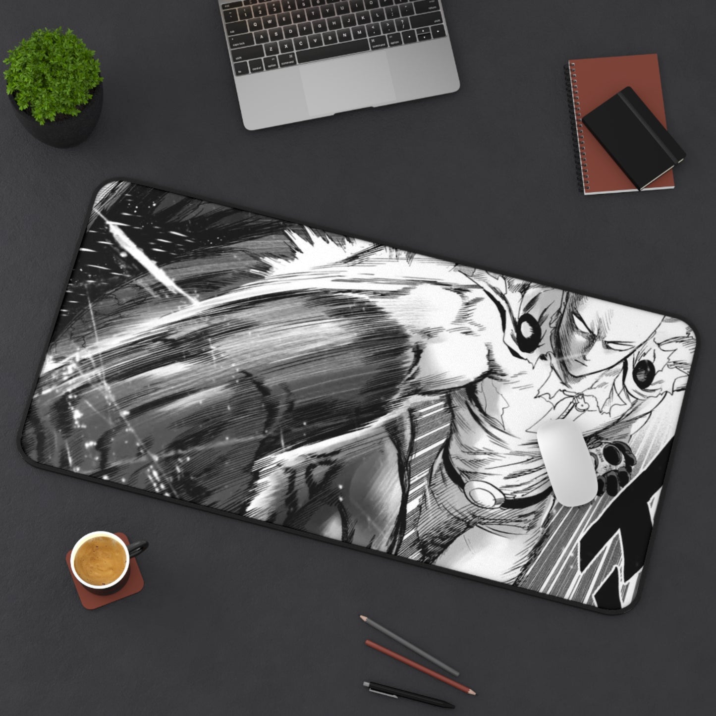One Punch Desk Mat | Anime Manga Black White Mousepad