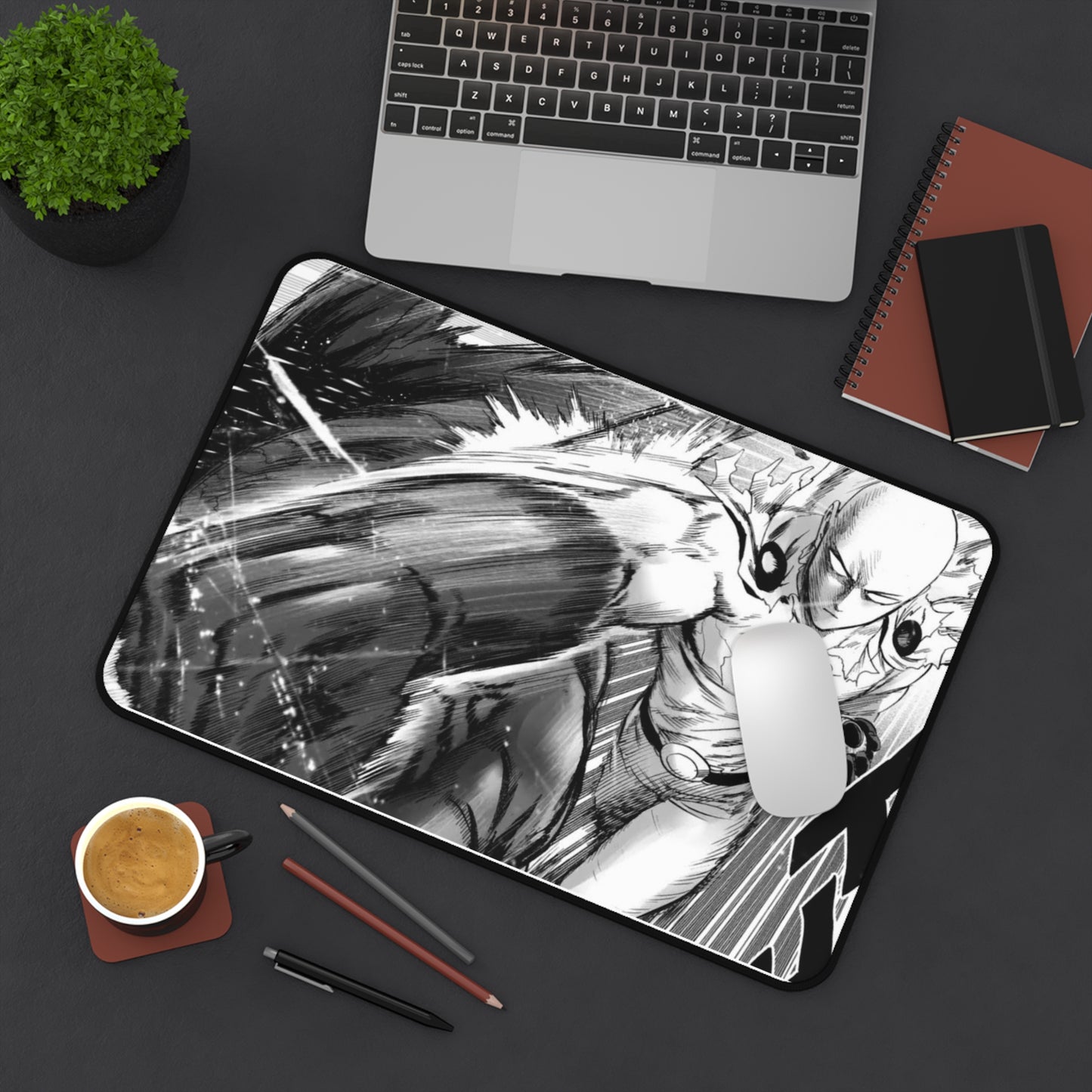 One Punch Desk Mat | Anime Manga Black White Mousepad