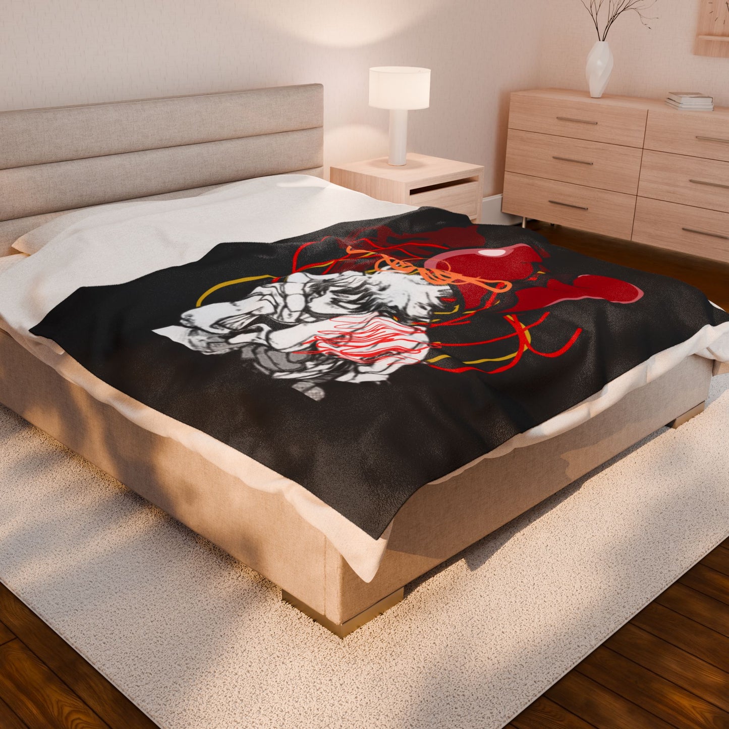 Broken Heart Illustration Velveteen Plush Blanket | Anime Sketch, Red Balloon