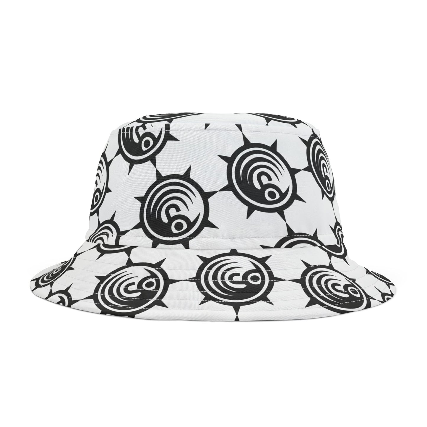 Black & White Nautical Compass Pattern Bucket Hat — Graphic Sun Hat