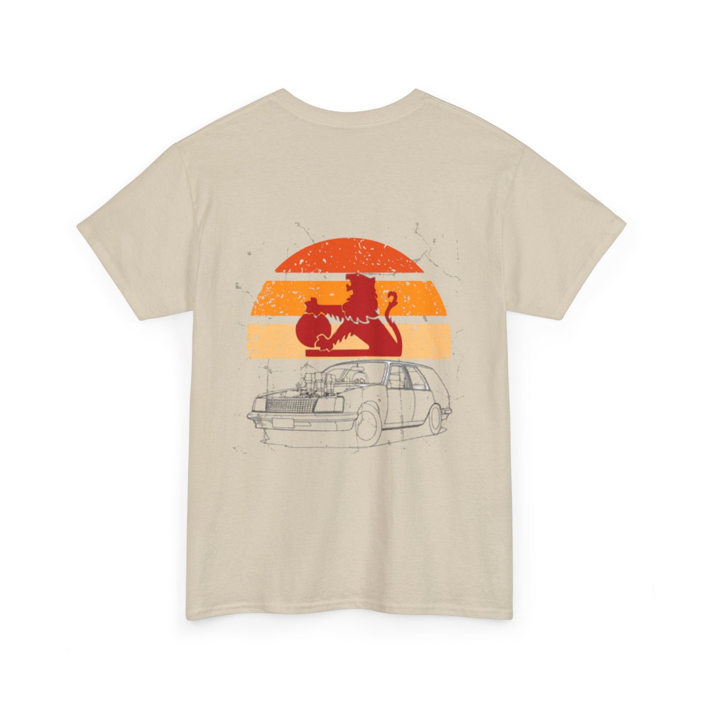 Retro Cat and Car Unisex Heavy Cotton Tee, Vintage Style Shirt, Animal Lover Gift, Casual Wear, Relaxed Fit Tee, Cartoon Graphic Tee