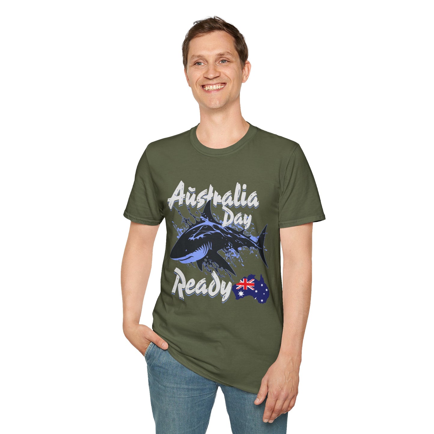 Australia Day Ready T-Shirt — Shark & Aussie Flag Celebration Tee